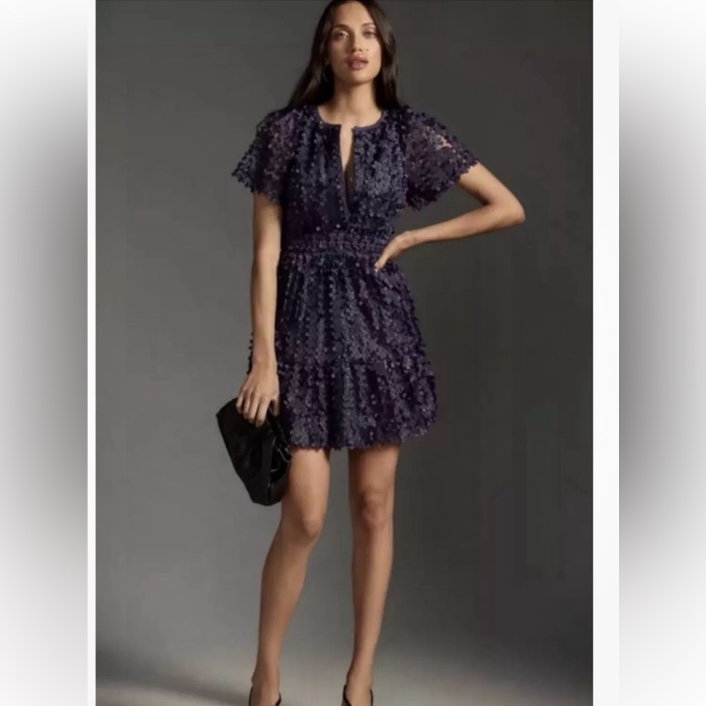 Anthropologie Purple Fit and Flare Mini Dress